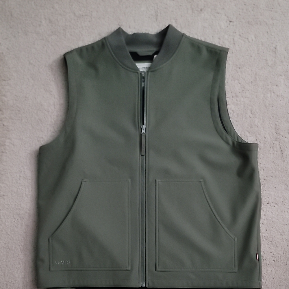 Men's Olive Green Sleeveless Zip Front Jacket Vest
